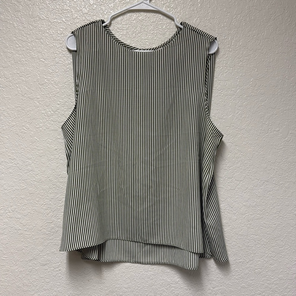 WORTHINGTON Green and Cream Striped Sleeveless Blouse Size XL